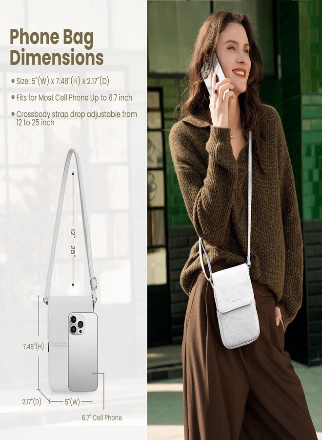 befen White Small Genuine Leather Crossbody Bags for Women, Lightweight Cell Phone Crossbody Purse Bag with RFID Card Slots - Image 4